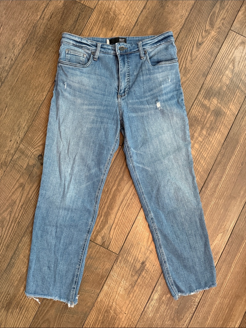 Kut from the Kloth Light Blue Distressed Straight-Leg Jeans